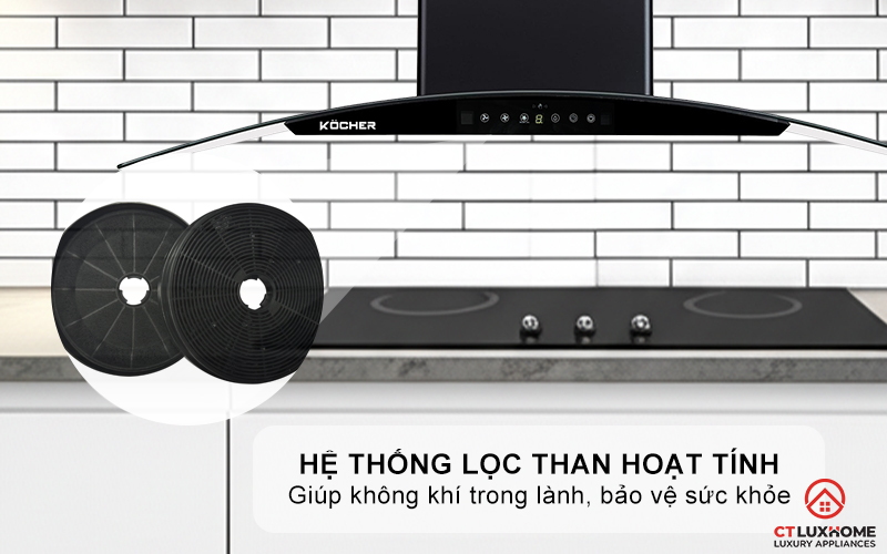 MÁY HÚT MÙI GẮN TƯỜNG KÍNH CONG KOCHER K-226V NGANG 90CM K226V 6