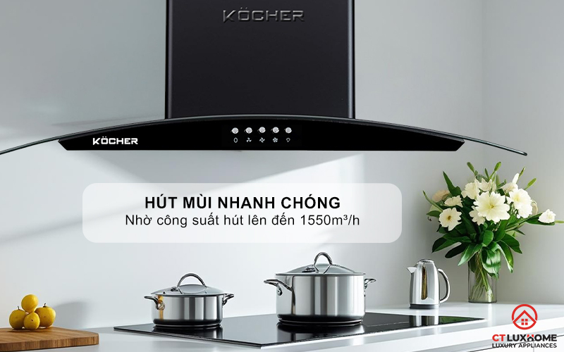 MÁY HÚT MÙI GẮN TƯỜNG KÍNH CONG KOCHER K-8001 ĐEN NHÁM NGANG 70CM K8001 2