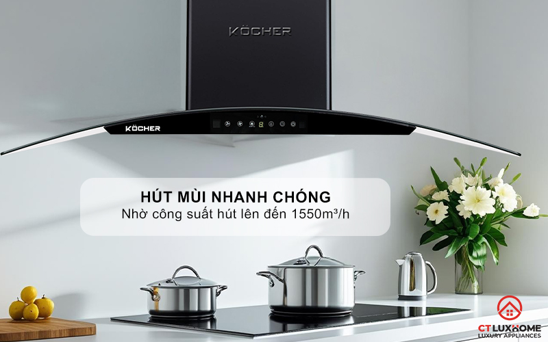 MÁY HÚT MÙI GẮN TƯỜNG KÍNH CONG KOCHER K-8002 ĐEN NHÁM K8002 2
