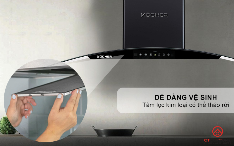 MÁY HÚT MÙI GẮN TƯỜNG KÍNH CONG KOCHER K-8002 ĐEN NHÁM K8002 9