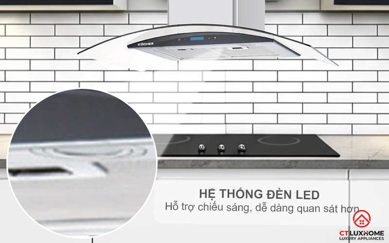 MÁY HÚT MÙI GẮN TƯỜNG KÍNH CONG KOCHER K-228S NGANG 90CM K228S 3