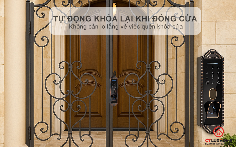 Tự động khóa lại khi đóng cửa, tránh tình trạng quên khóa
