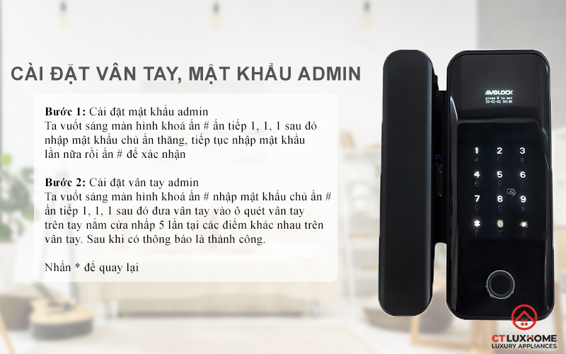 Cài đặt vân tay, mật khẩu chủ quản