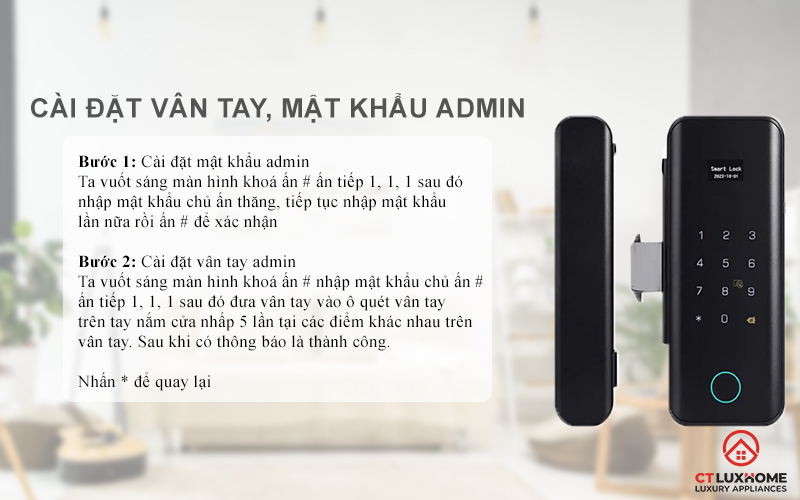 Cài đặt vân tay, mật khẩu chủ quản