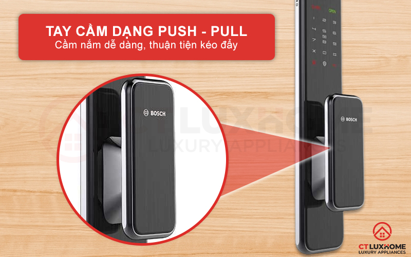 Tay cầm dạng Push - Pull giúp cho người dùng cầm nắm được dễ dàng, vừa tay, thuận tiện kéo đẩy khi sử dụng