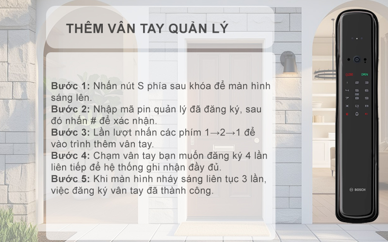 KHÓA ĐIỆN TỬ BOSCH EL800VF NHẬN DIỆN KHUÔN MẶT MÀU ĐEN KẾT NỐI ĐIỆN THOẠI 10