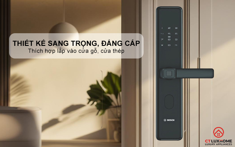 Khóa vân tay Bosch ID30B mang thiết kế sang trọng, thích hợp cho cửa gỗ hoặc thép