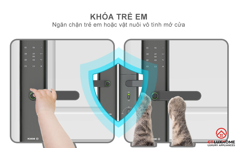 Trang bị khóa an toàn, ngăn vật nuôi và trẻ em vô tình mở cửa khi chạm vào