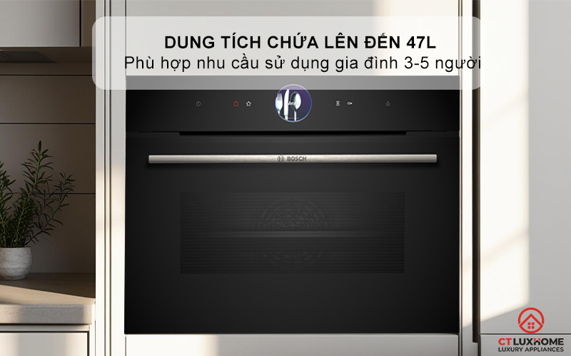 Dung tích chứa 47 lít giúp bạn thoải mái nướng và hấp thực phẩm