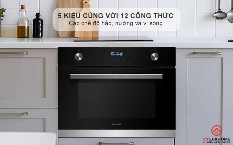 5 kiểu nấu ăn cùng với 12 công thức được lập trình sẵn hấp, nướng và vi sóng