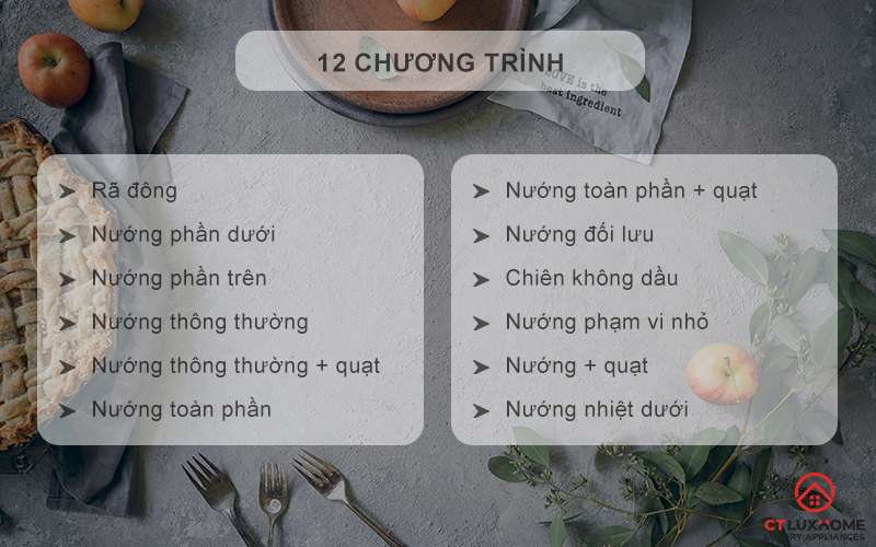 12 chức năng nướng tự động thông minh