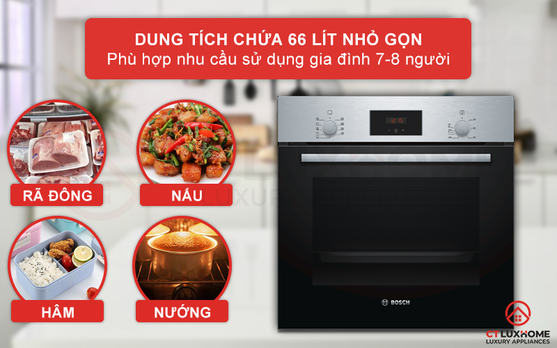 LÒ NƯỚNG ÂM TỦ BOSCH HBF114ES0 SERIE 2 TÍCH HỢP THÉP KHÔNG GỈ 66 LÍT 2