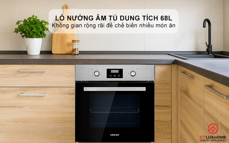 Lò nướng âm tủ dung tích 68L thoải mái sử dụng