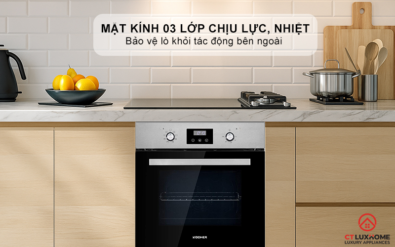 Mặt kính 03 lớp chịu lực, chịu nhiệt sang trọng