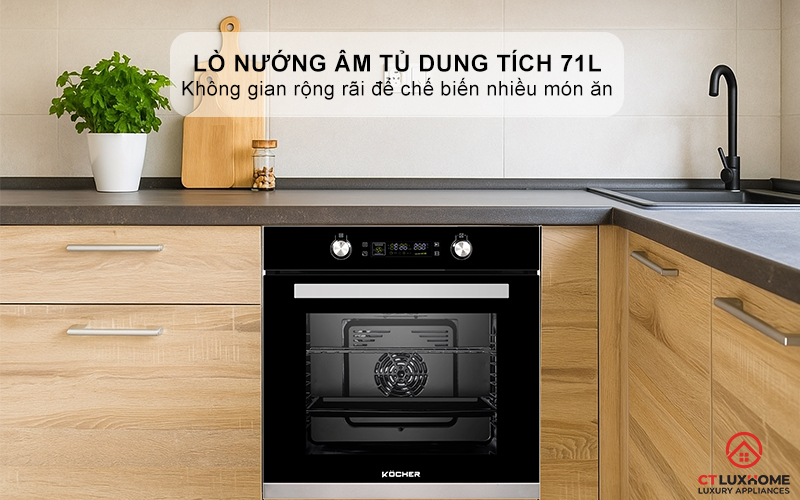 Lò nướng âm tủ dung tích 71L thoải mái sử dụng