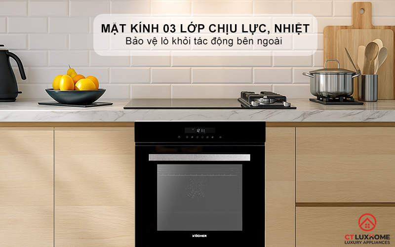 Mặt kính 03 lớp chịu lực, chịu nhiệt sang trọng