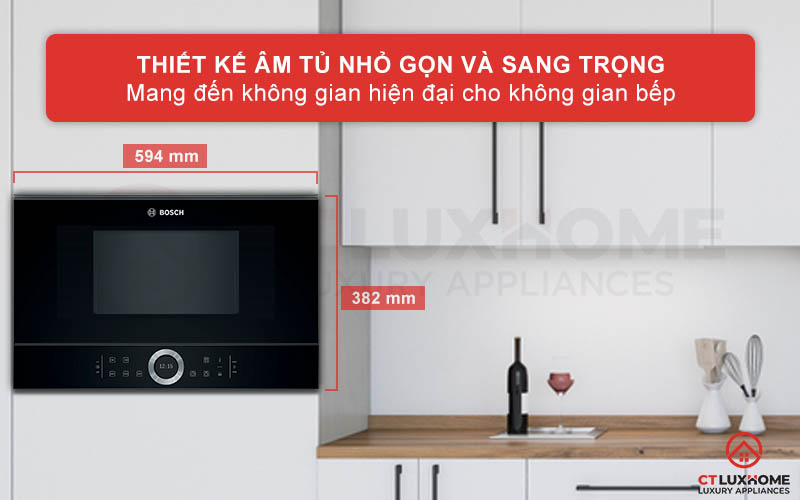 Kiểu dáng thiết kế âm tủ sang trong mang lại vẻ thẩm mỹ và hiện đại cho không gian bếp