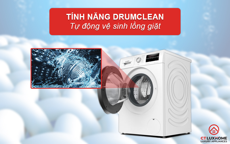 Dễ dàng vệ sinh lồng giặt máy giặt sấy WNA14400SG với tính năng DrumClean.