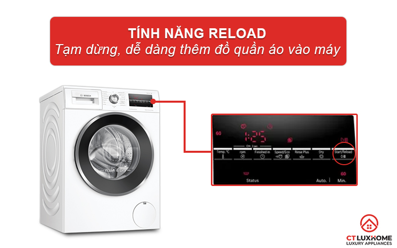 Bạn có thể thêm quần áo vào máy khi đang giặt nhờ tính năng Reload.