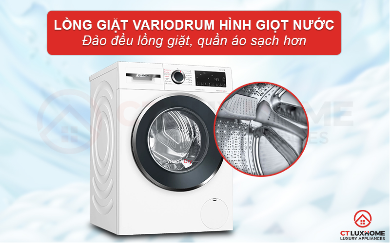 Thiết kế lồng giặt VarioDrum hình giọt nước, tối ưu hiệu quả giặt tẩy hơn