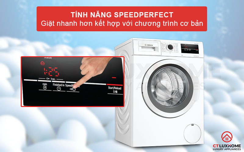 Tiết kiệm đến 65% thời gian giặt hơn khi kích hoạt SpeedPerfect