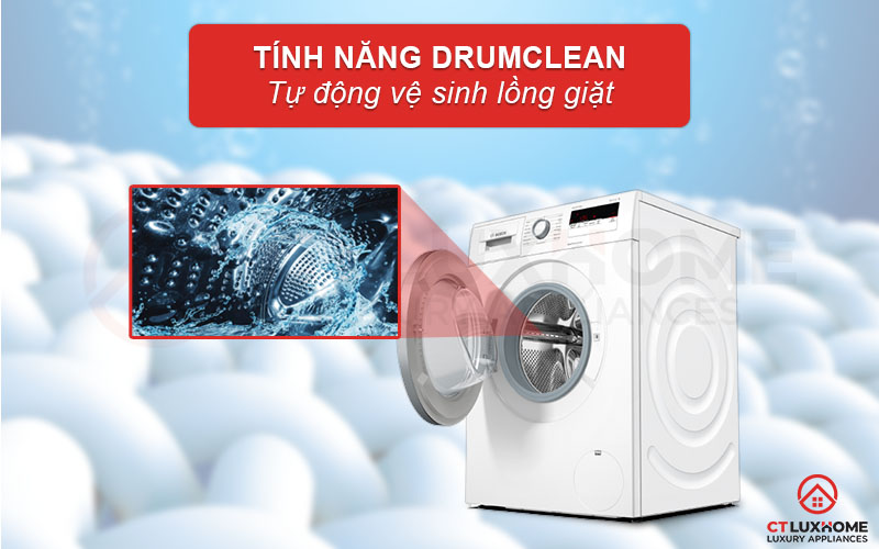 Tính năng Drum Clean tự động vệ sinh bên trong khoang máy giặt