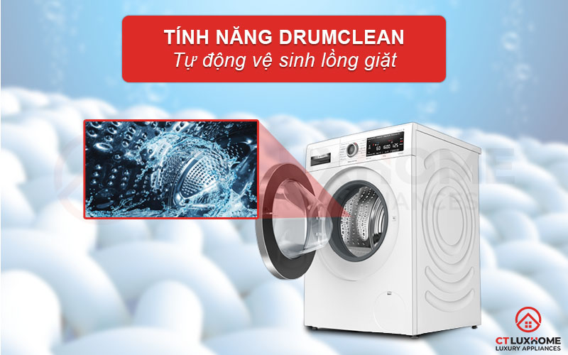 Hệ thống lồng giặt trang bị chức năng DrumClean giúp vệ tinh tự động lồng giặt