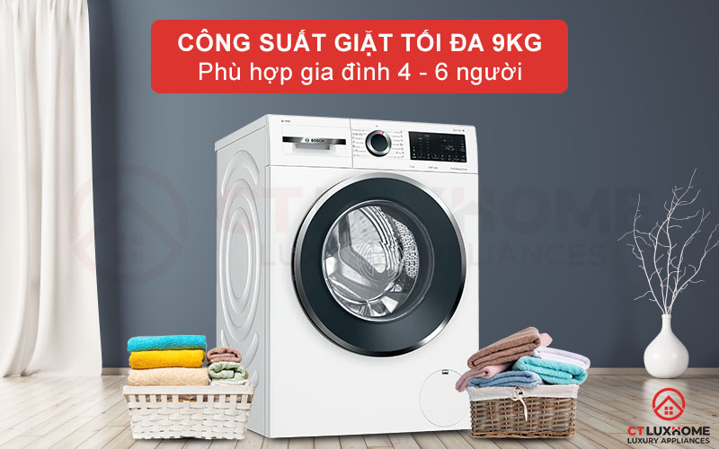 Máy giặt Bosch WGG244A0SG có thể giặt tối đa lên đến 9kg quần áo.