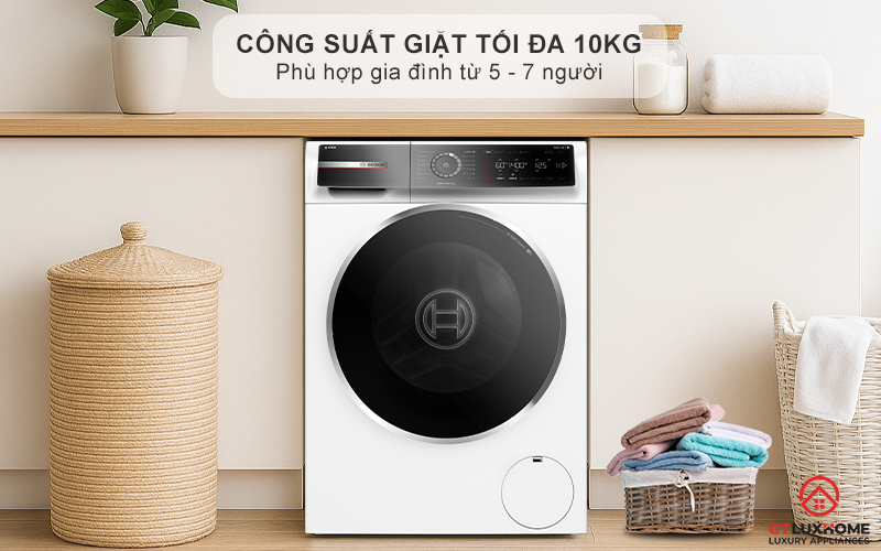 Dung tích chứa lớn, công suất giặt đến 10kg phù hợp gia đình 5-7 người