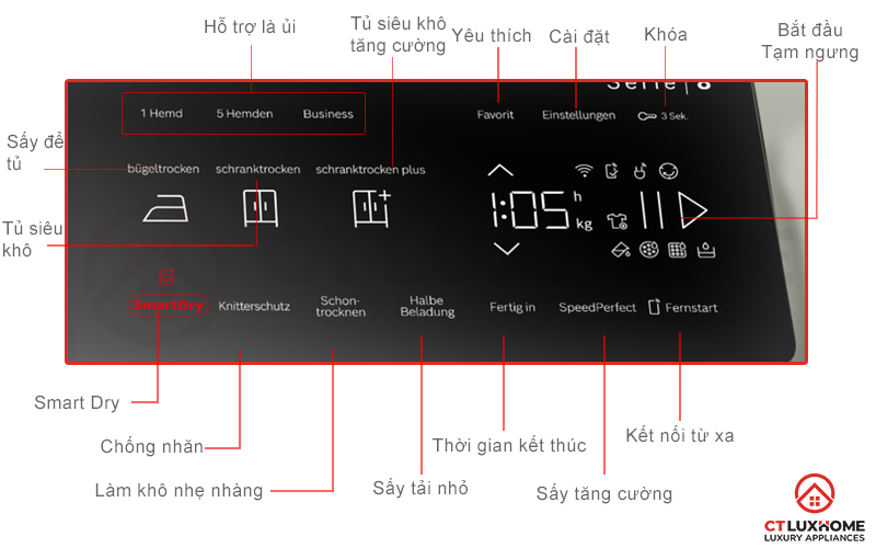 MÁY SẤY BƠM NHIỆT BOSCH SERIE 8 WQB246CX0 9KG MÀU BẠC  6