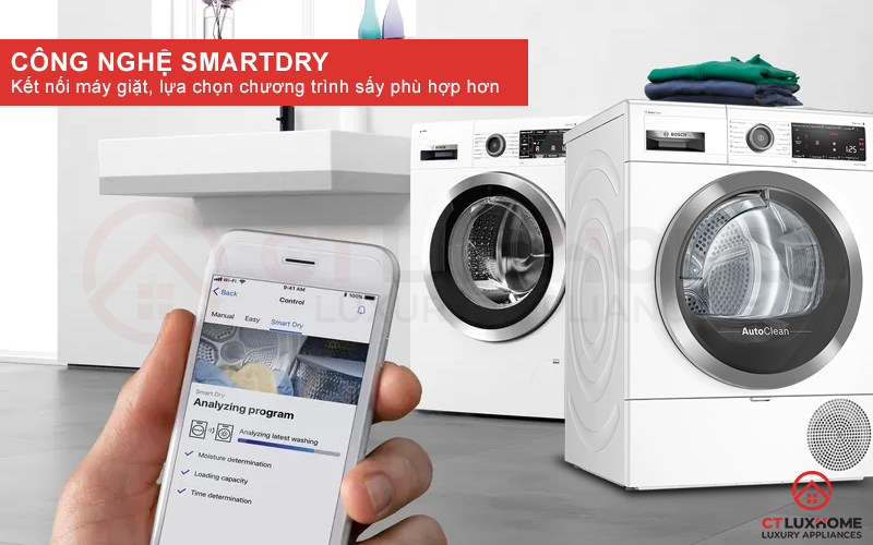 Kết nối máy giặt thông qua công nghệ SmartDry để lựa chọn chương trình sấy phù hợp