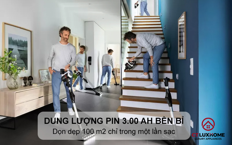 Dọn dẹp bề mặt có diện tích lên tới 100 m2 chỉ trong một lần sạc