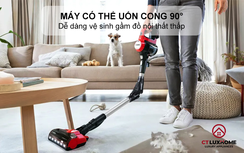 Máy có thể uốn cong 90°, dễ dàng vệ sinh gầm đồ nội thất thấp