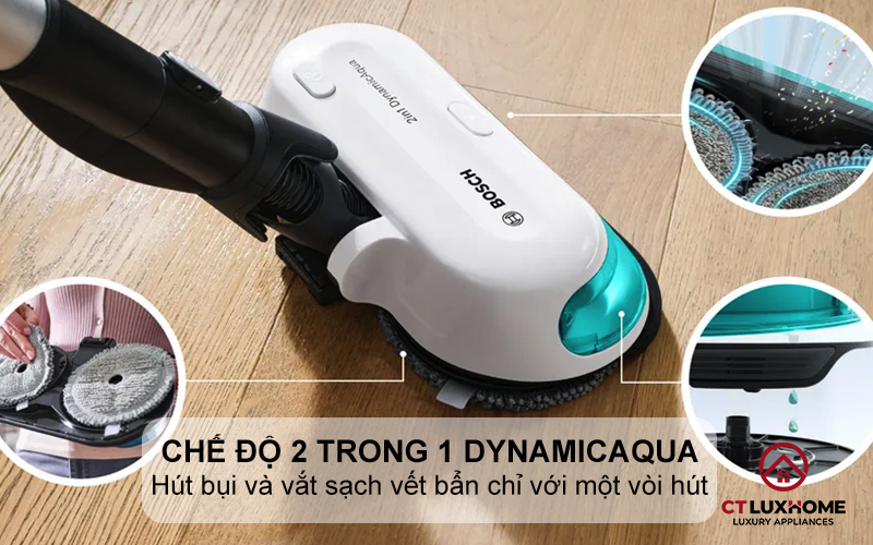 Chế độ 2 trong 1 DynamicAqua - hút bụi và vắt sạch vết bẩn