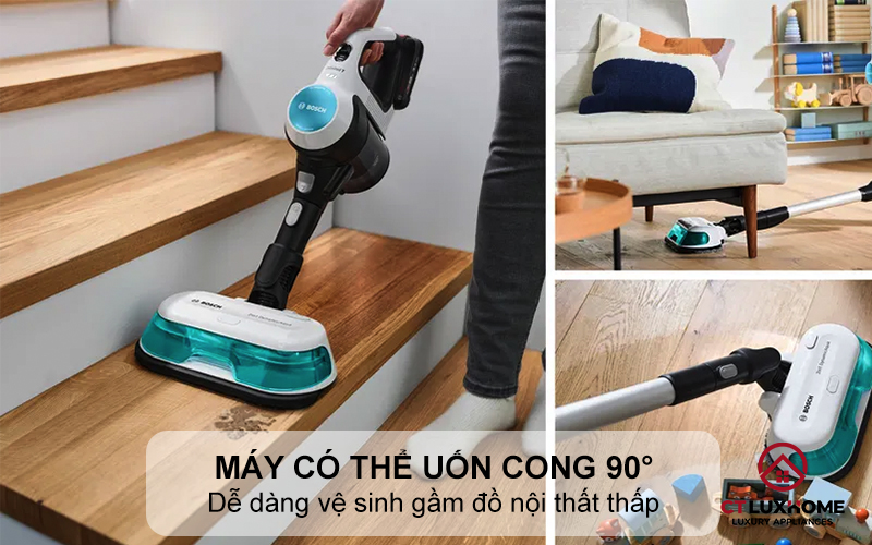 Máy có thể uốn cong 90°, dễ dàng vệ sinh gầm đồ nội thất thấp