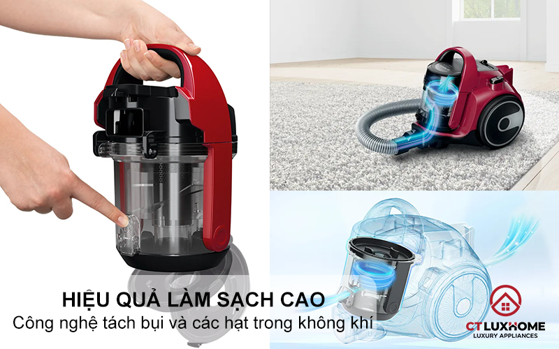 Hiệu quả làm sạch cao với công nghệ định hình lốc xoáy và dẫn luồng khí thông minh