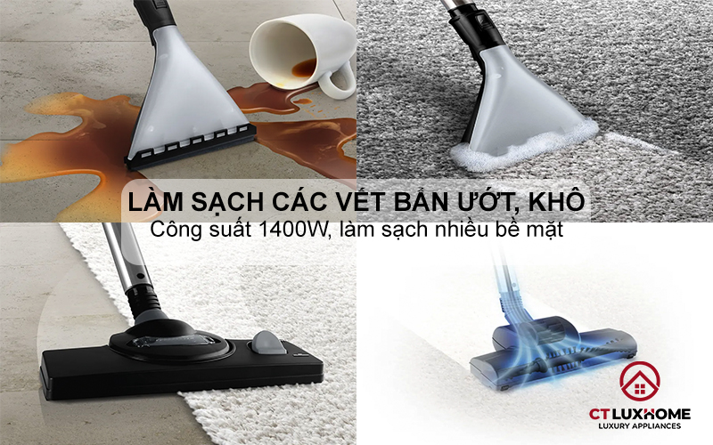 Làm sạch vết bẩn khô và ướt trên mọi bề mặt