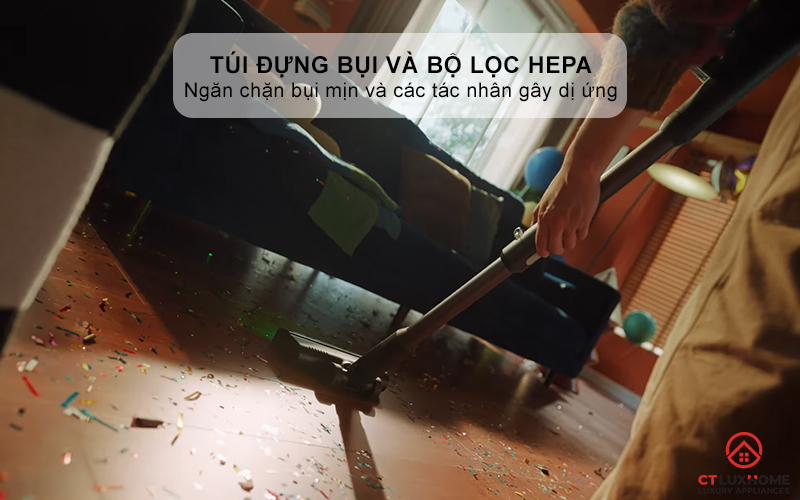 Túi đựng bụi và bộ lọc HEPA có thể vệ sinh bằng nước