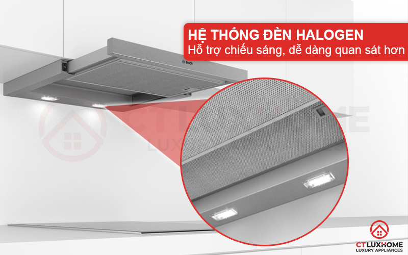 Hệ thống đèn Halogen chiếu sáng, dễ dàng quan sát khu vực bếp khi sử dụng