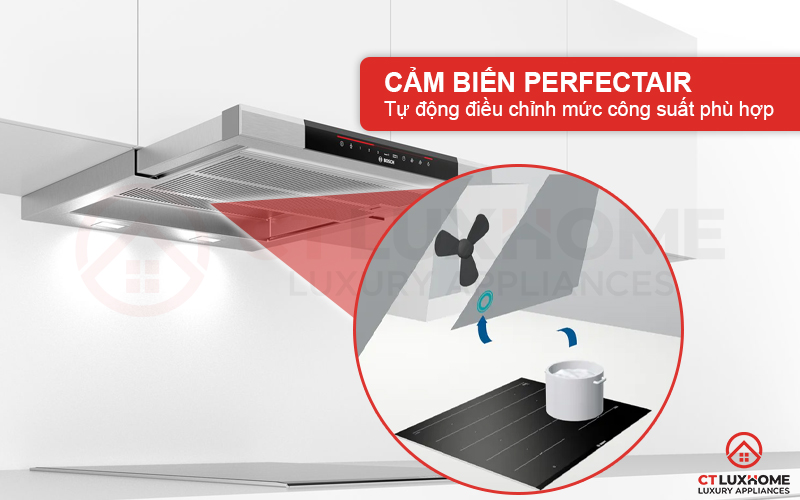 Cảm biến PerfectAir là cải tiến vượt bậc ở dòng máy hút mùi âm tủ Bosch DFS067K51