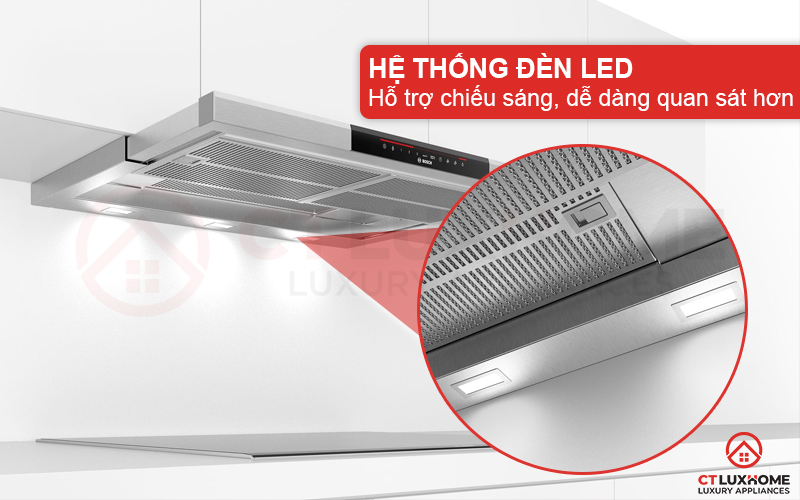 Hệ thống đèn LED hỗ trợ chiếu sáng, quan sát khu vực bếp khi sử dụng