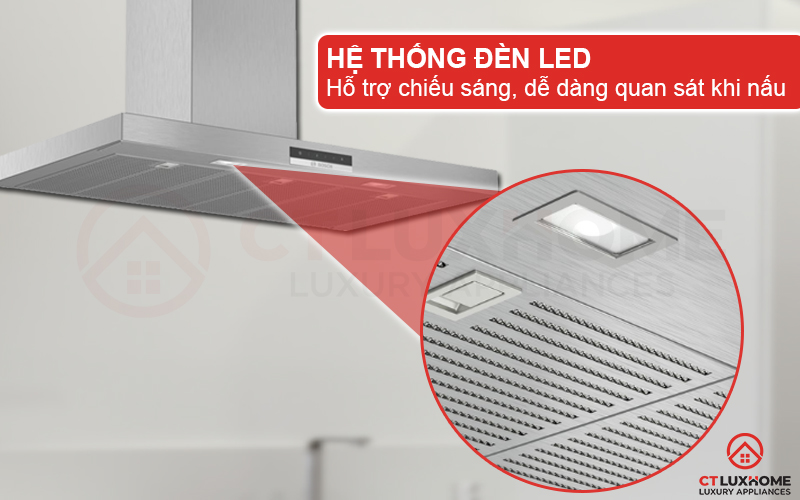 Hệ thống đèn LED hỗ trợ chiếu sáng, quan sát dễ dàng khu vực bếp