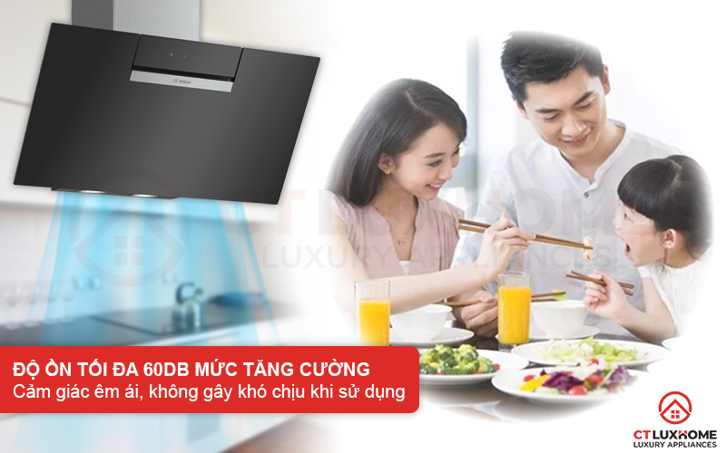 Máy hút mùi Bosch DWK87EM60B với khả năng giảm tiếng ồn mang lại cảm giác êm ái khi sử dụng