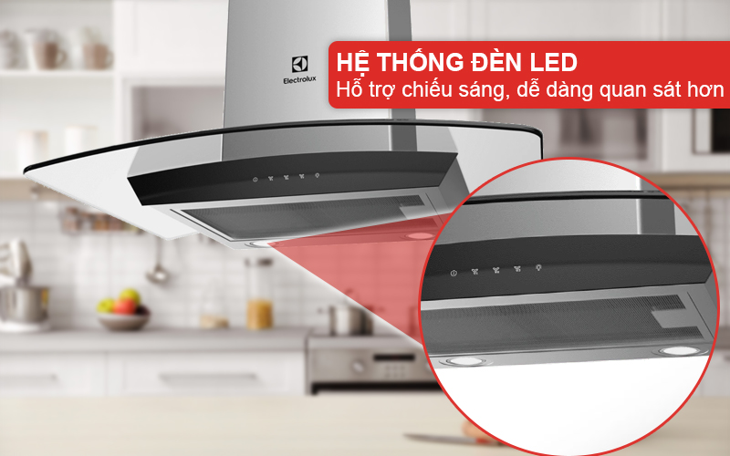 Hệ thống đèn LED chiếu sáng, dễ dàng quan sát khu vực bếp khi sử dụng
