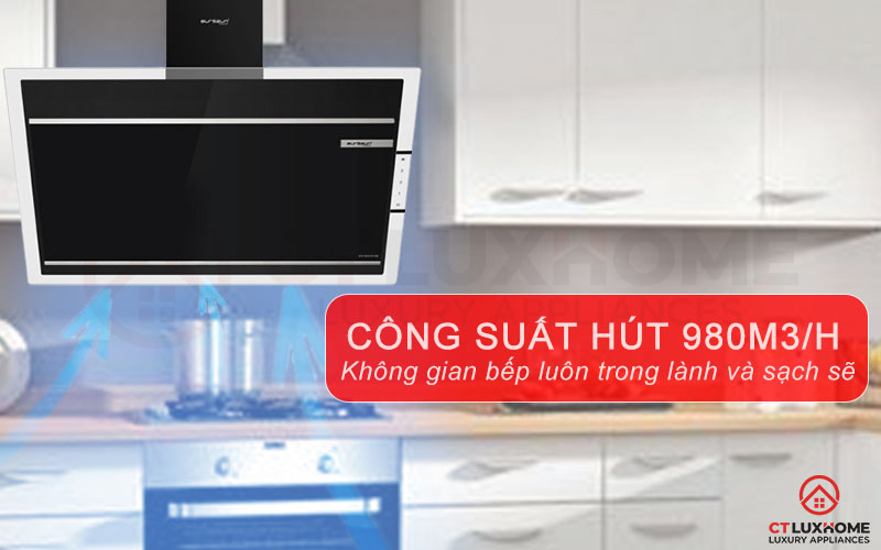 Công suất hút mạnh mẽ 980 m3/h, loại bỏ hiệu quả mùi thức ăn, dầu mỡ và khói bụi