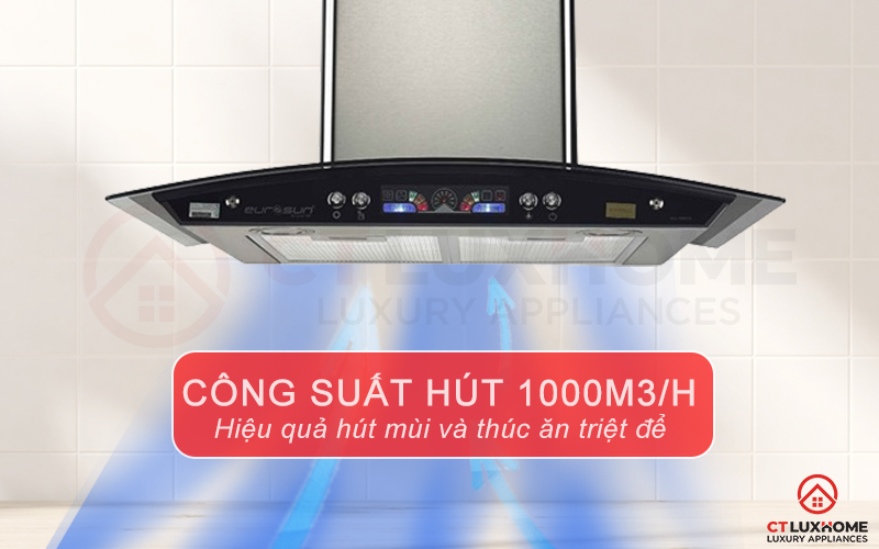 Công suất hút tối đa đến 1000m3/h hút sạch mùi thức ăn, tạo không khí sạch sẽ