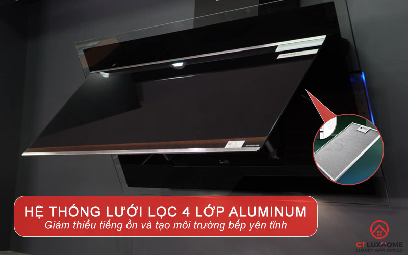 Hệ thống lưới lọc 4 lớp Aluminium giúp giảm tiếng ồn và thanh lọc mùi hiệu quả