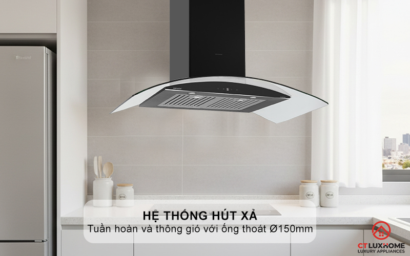 Hệ thống hút xả: Tuần hoàn và thông gió với ống thoát Ø150mm