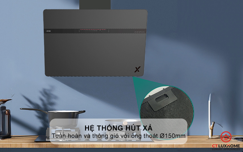 Hệ thống hút xả: Tuần hoàn và thông gió với ống thoát Ø150mm