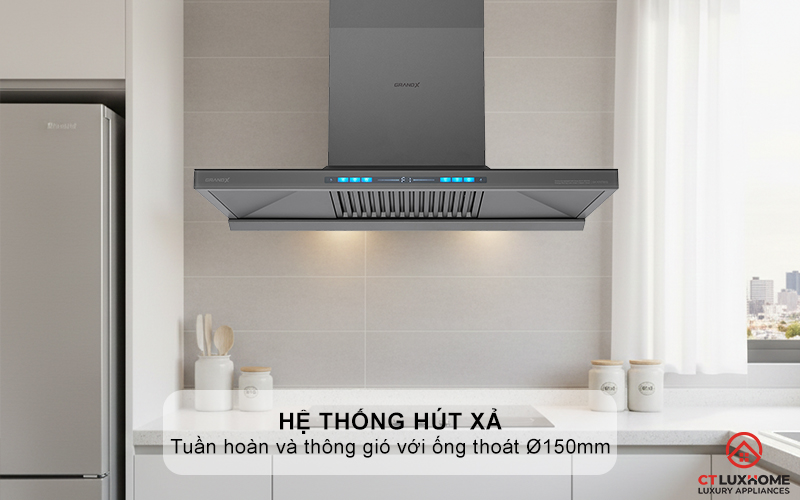 Hệ thống hút xả: Tuần hoàn và thông gió với ống thoát Ø150mm